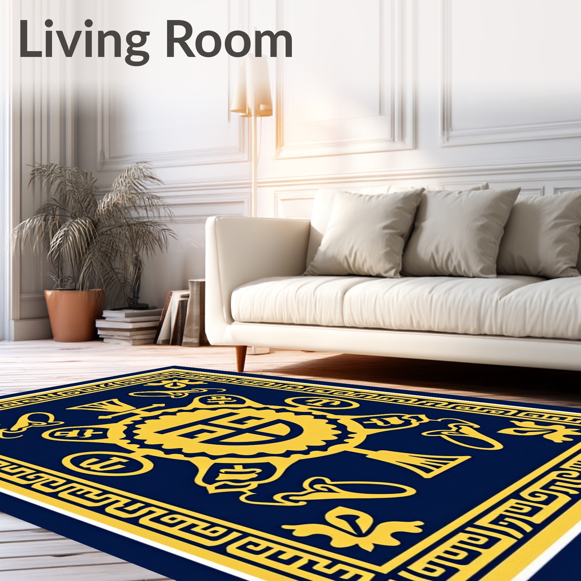 Deep Blue Gold Geometric Medallion Rug