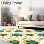 Whimsical Teal Yellow Floral Scatter Rug