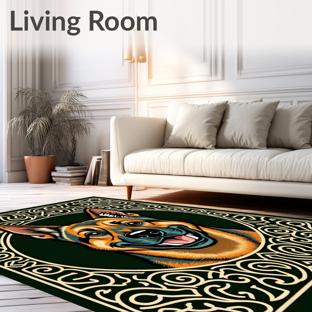 Bold German Shepherd Emerald Frame Rug