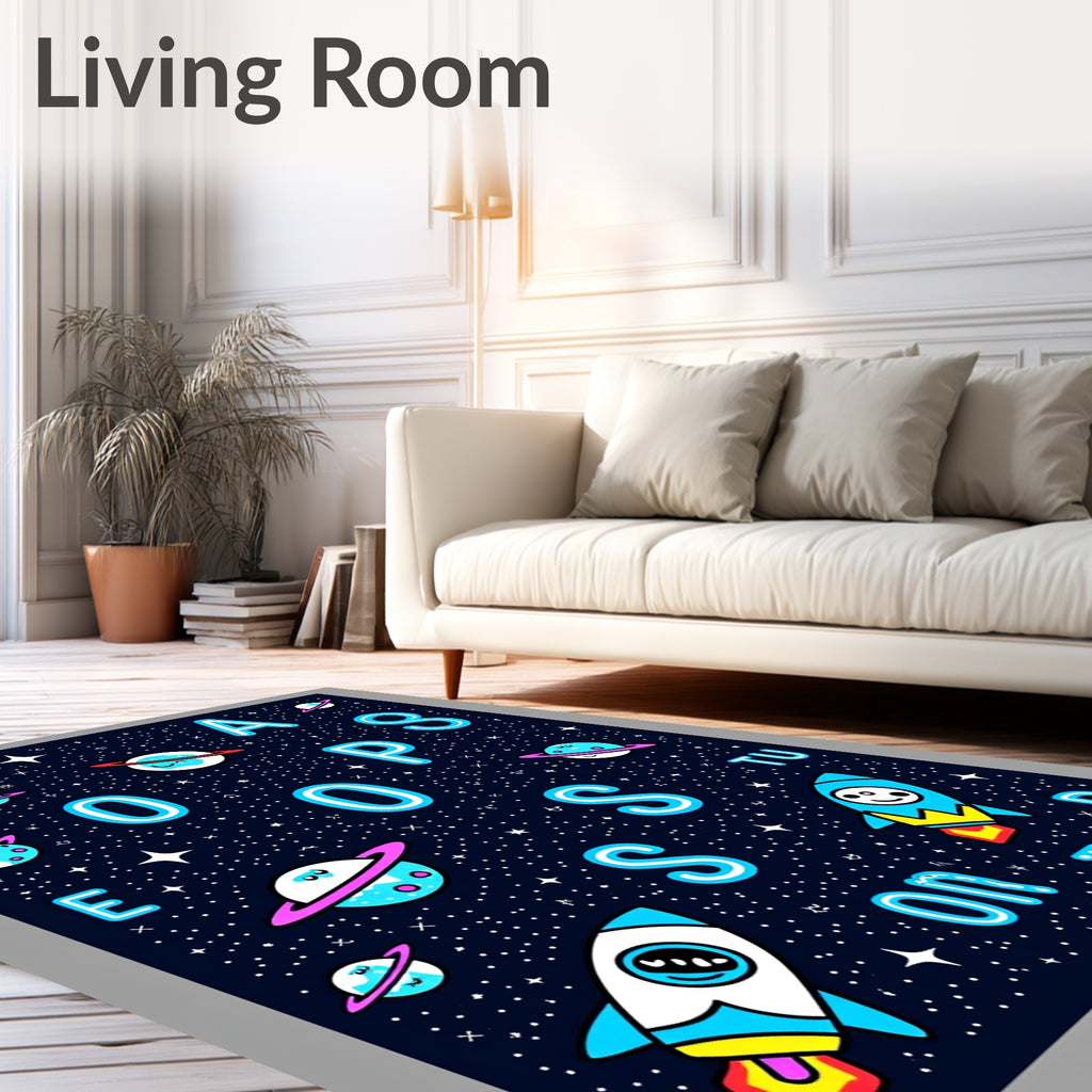 Cosmic Space Rockets Planets Alphabet Rug