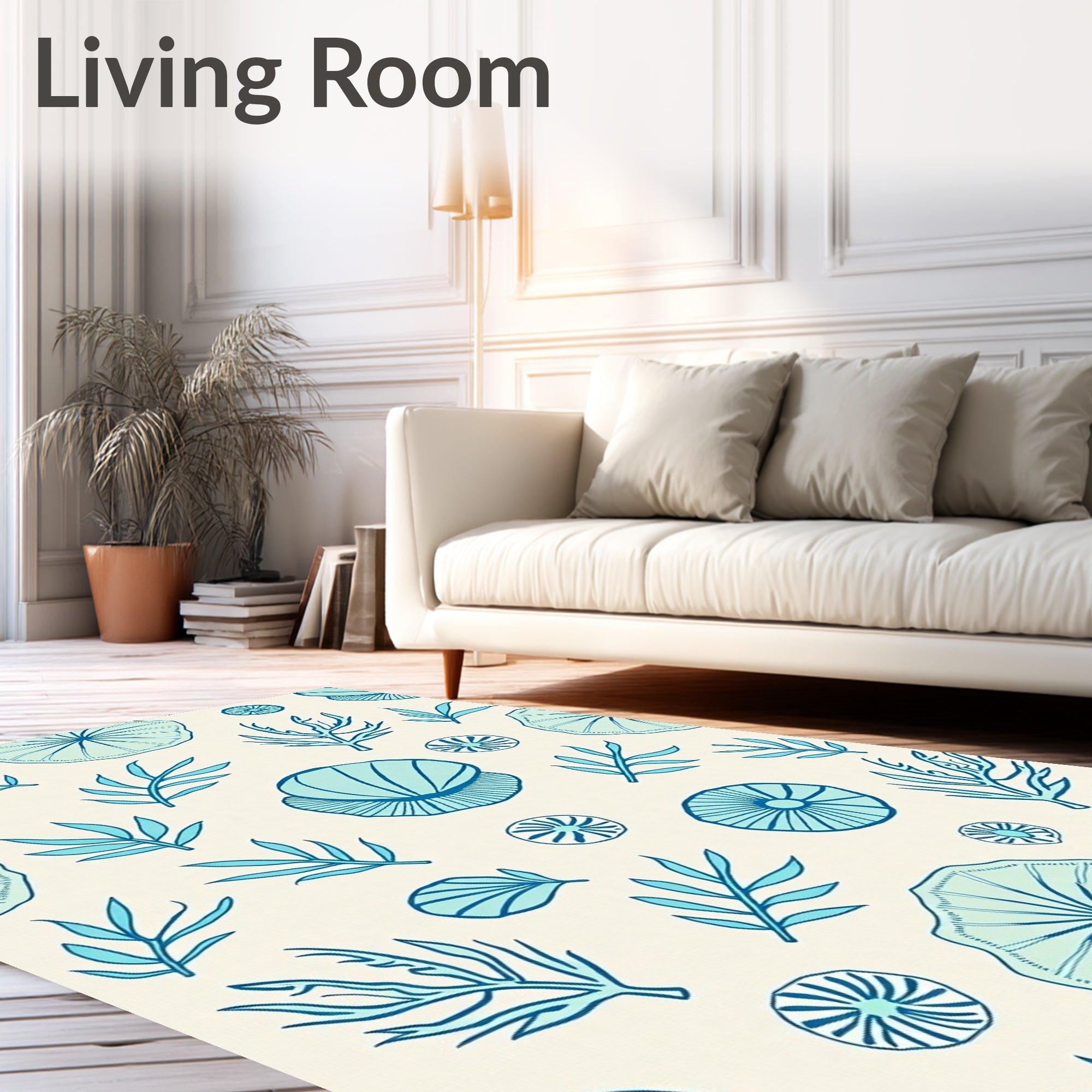 Oceanic Sea Life Leaves Accent Rug