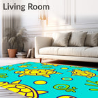 Whimsical Yellow Turtle Aquatic Scene Rug