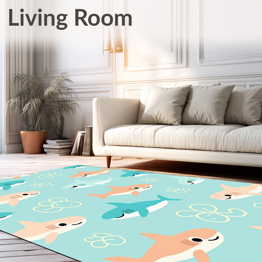 Whimsical Coral Teal Shark Duo Rug