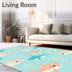 Whimsical Coral Teal Shark Duo Rug