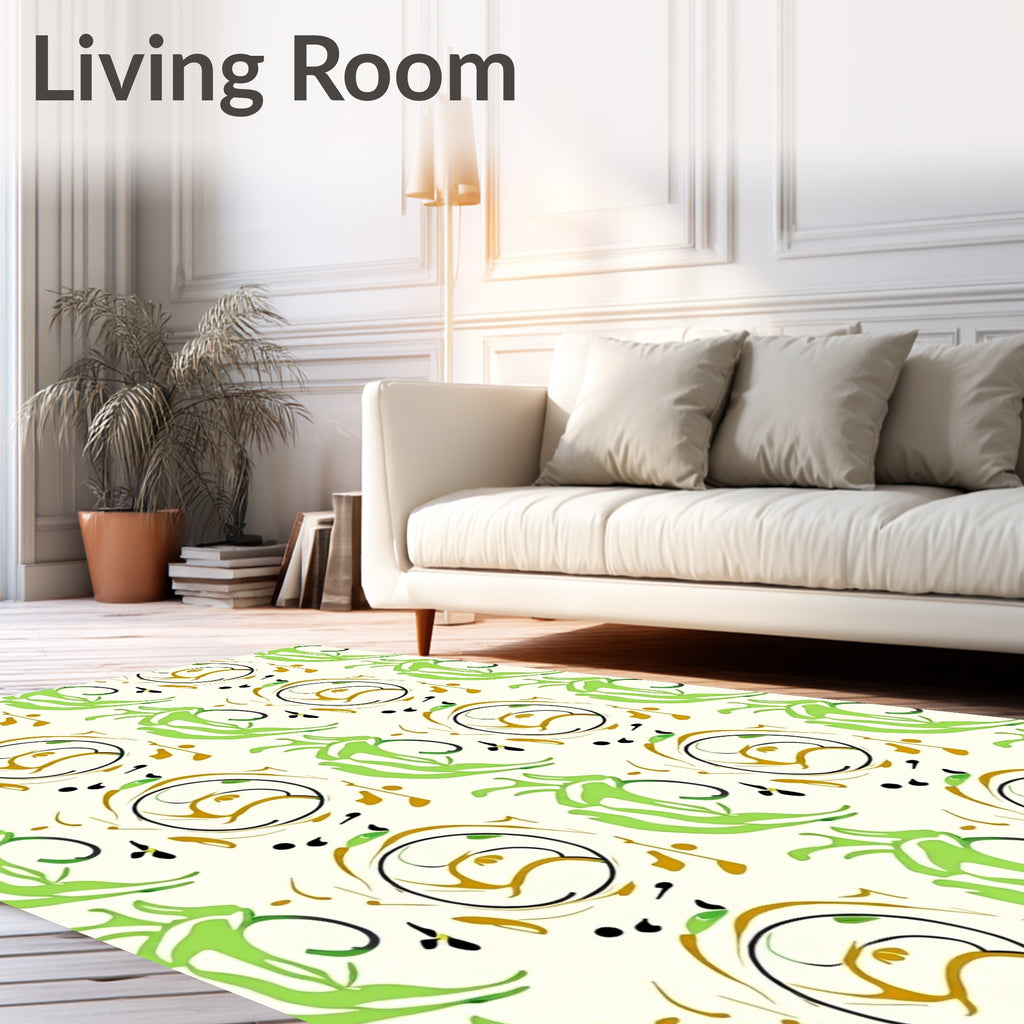 Green and Gold Organic Swirls Rug