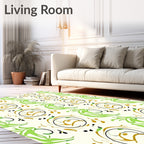 Green and Gold Organic Swirls Rug