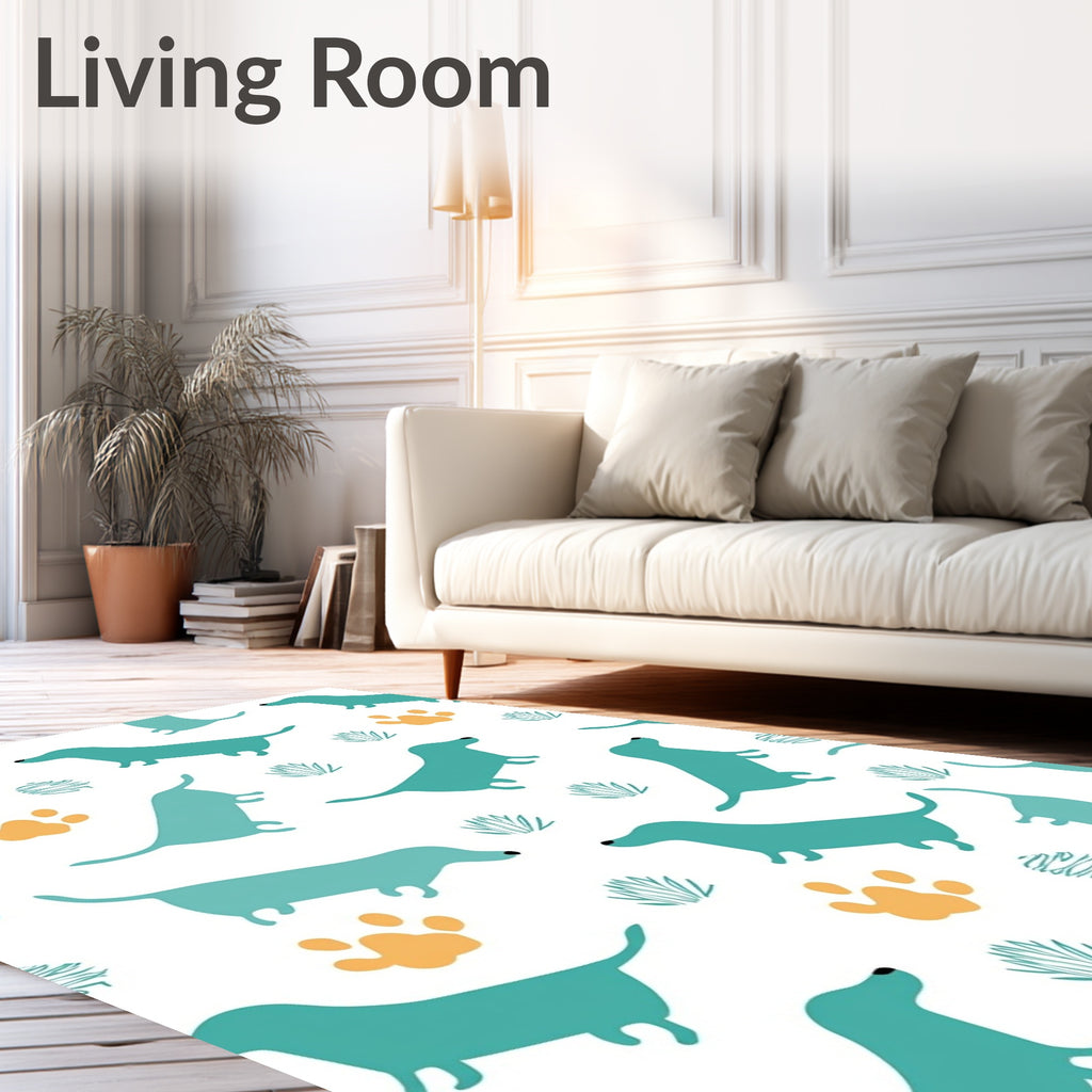 Teal Dachshund Paw Print Grass Rug