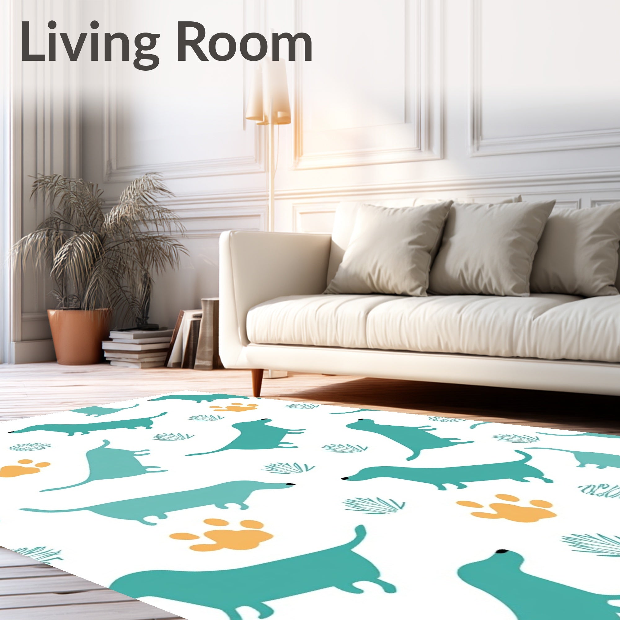 Teal Dachshund Paw Print Grass Rug