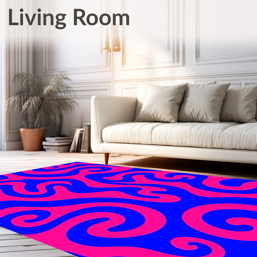 Bright Pink Blue Swirl Abstract Rug