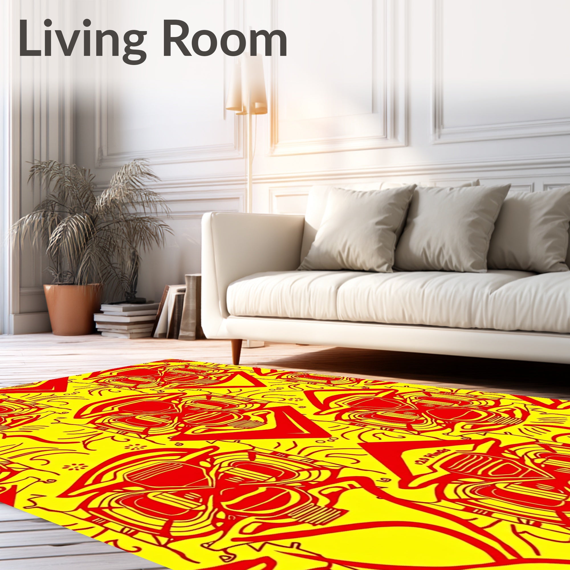 Bold Red Masked Warriors Red Yellow Rug