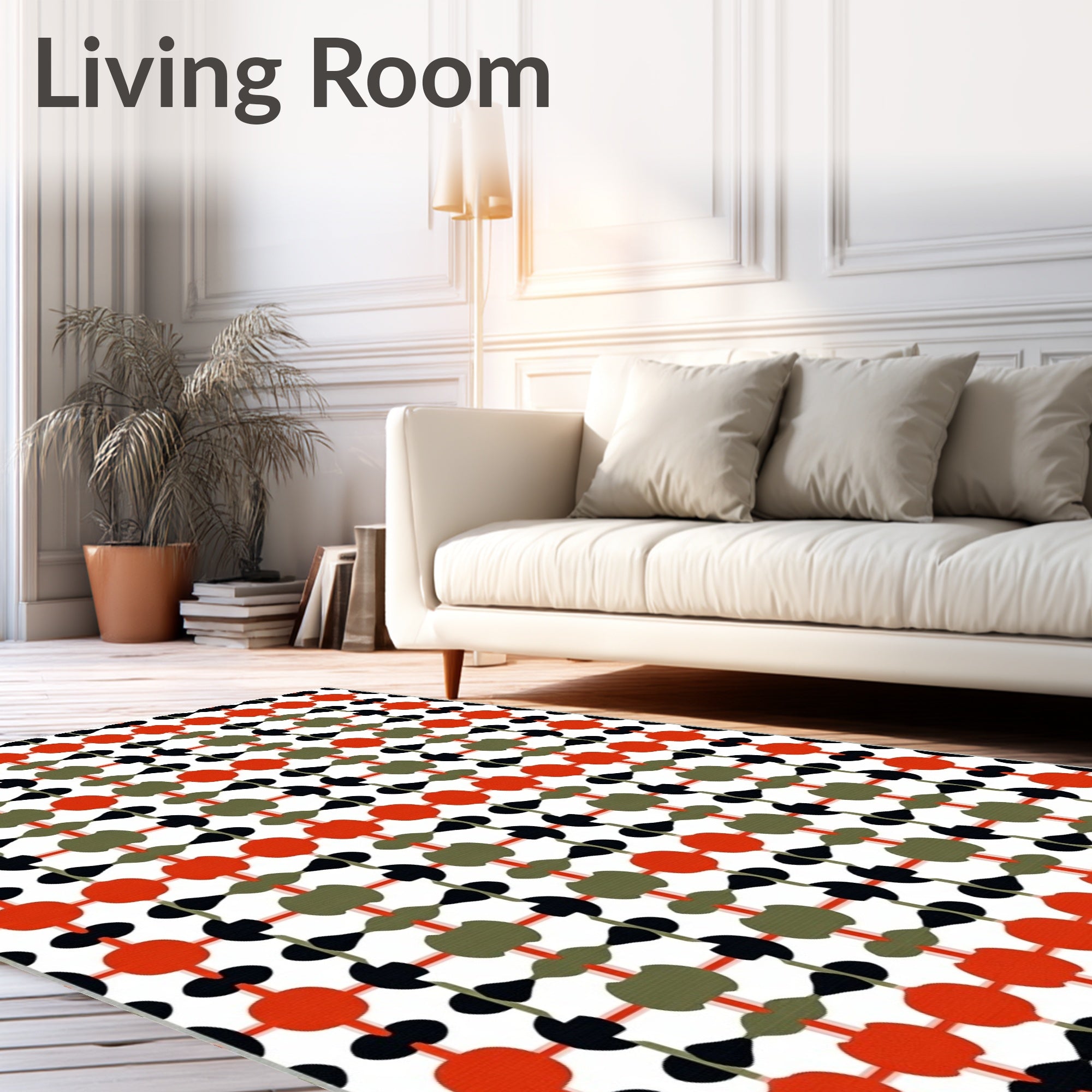 Retro Orange Olive Black Geometric Lattice Rug