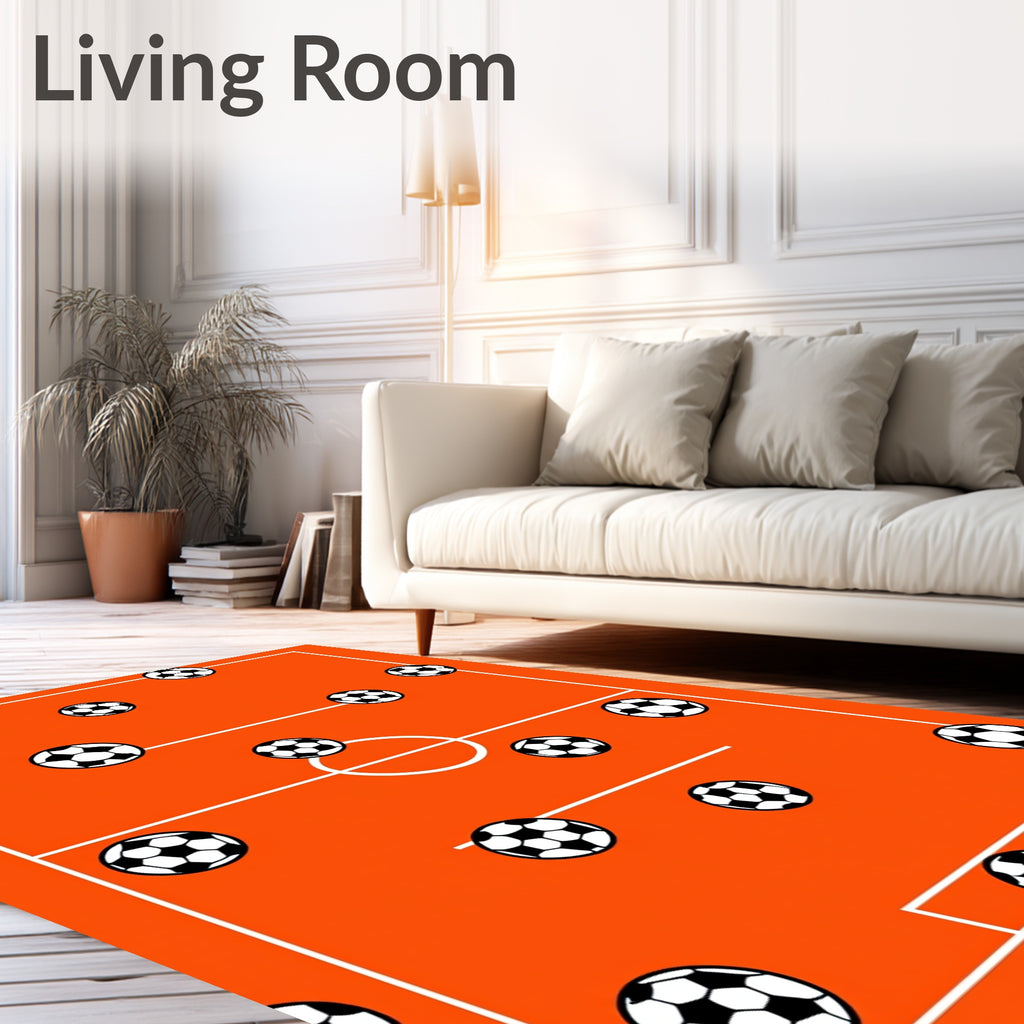 Orange Soccer Field Balls Rug