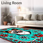 Bright Turquoise Corgi Floral Frame Rug