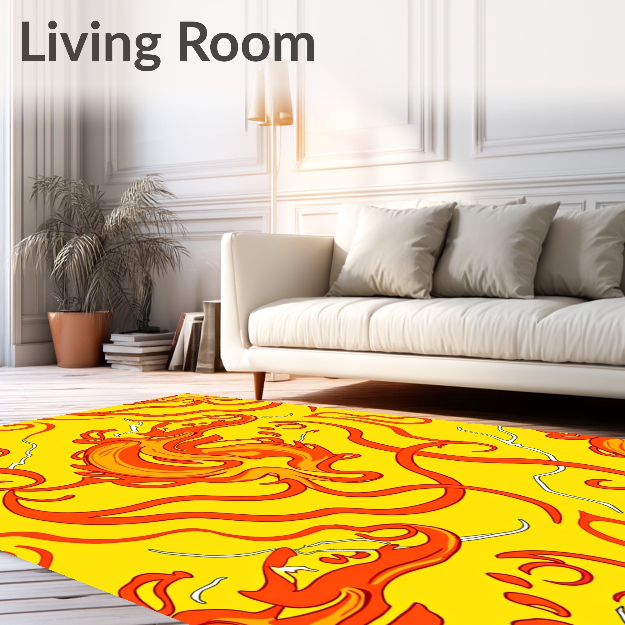 Fiery Orange Yellow Swirls Rug