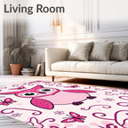 Cute Pink Owl Butterfly Garden Rug