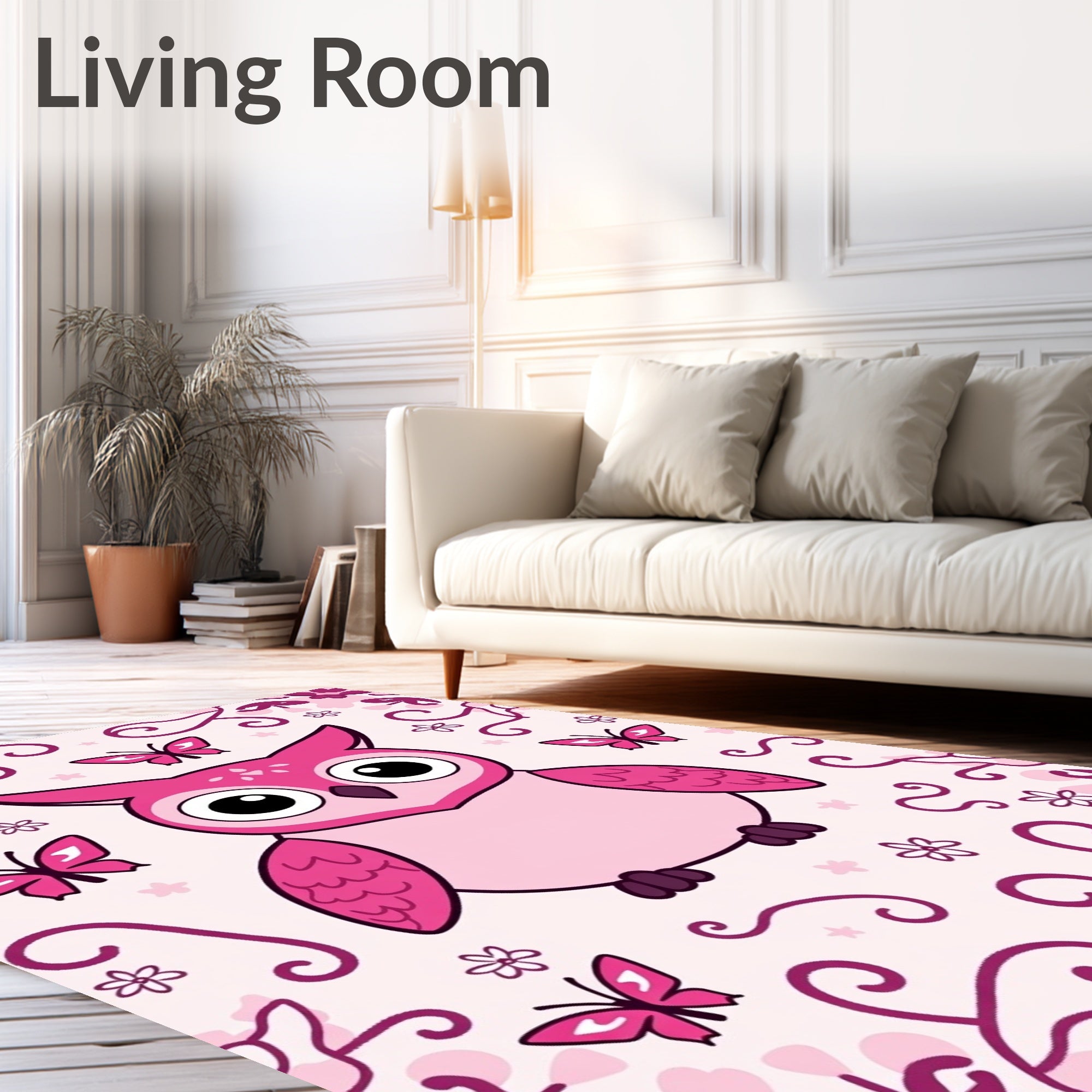 Cute Pink Owl Butterfly Garden Rug