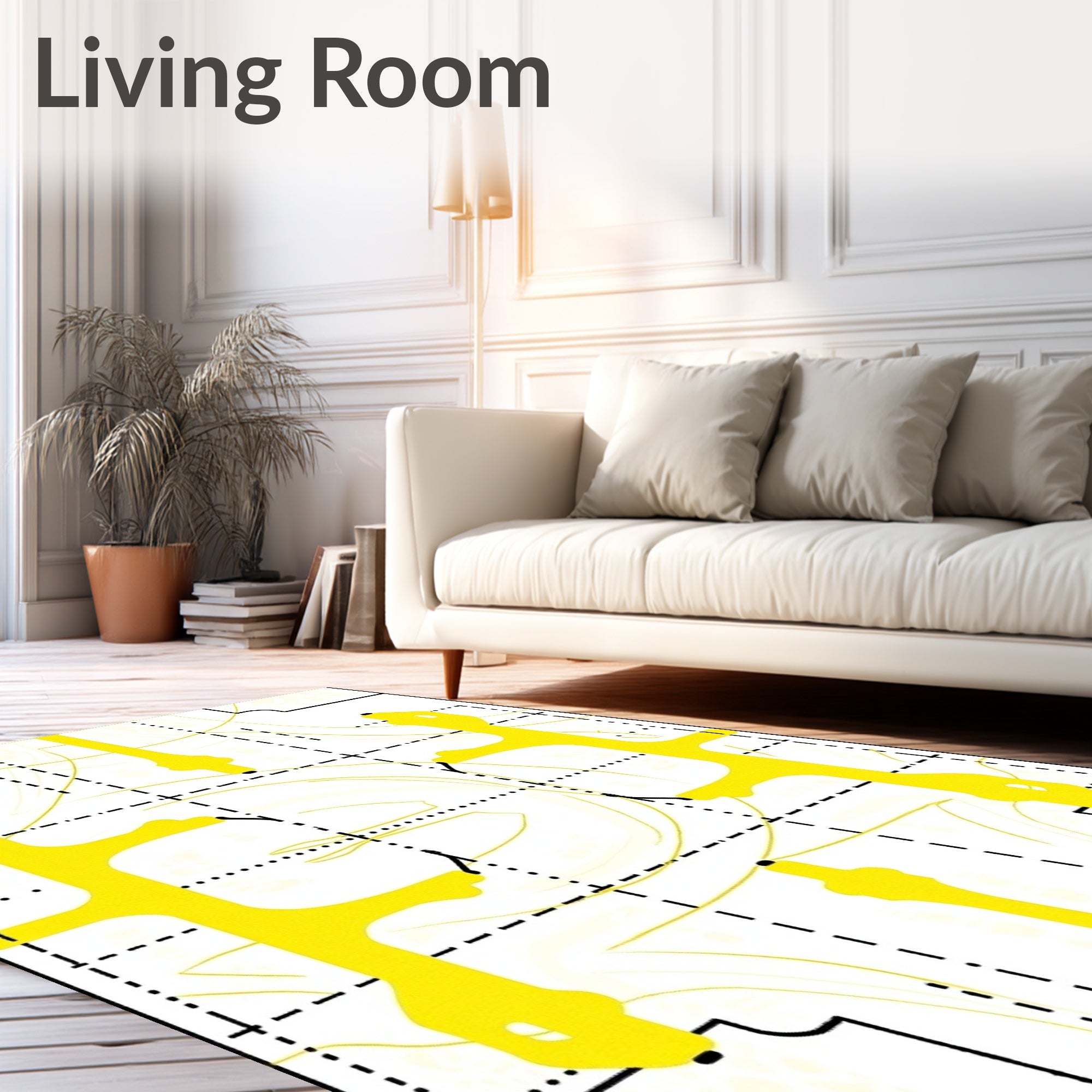 Bright Yellow Modern Abstract Symmetry Rug