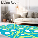 Bright Teal Abstract Organic Swirl Rug