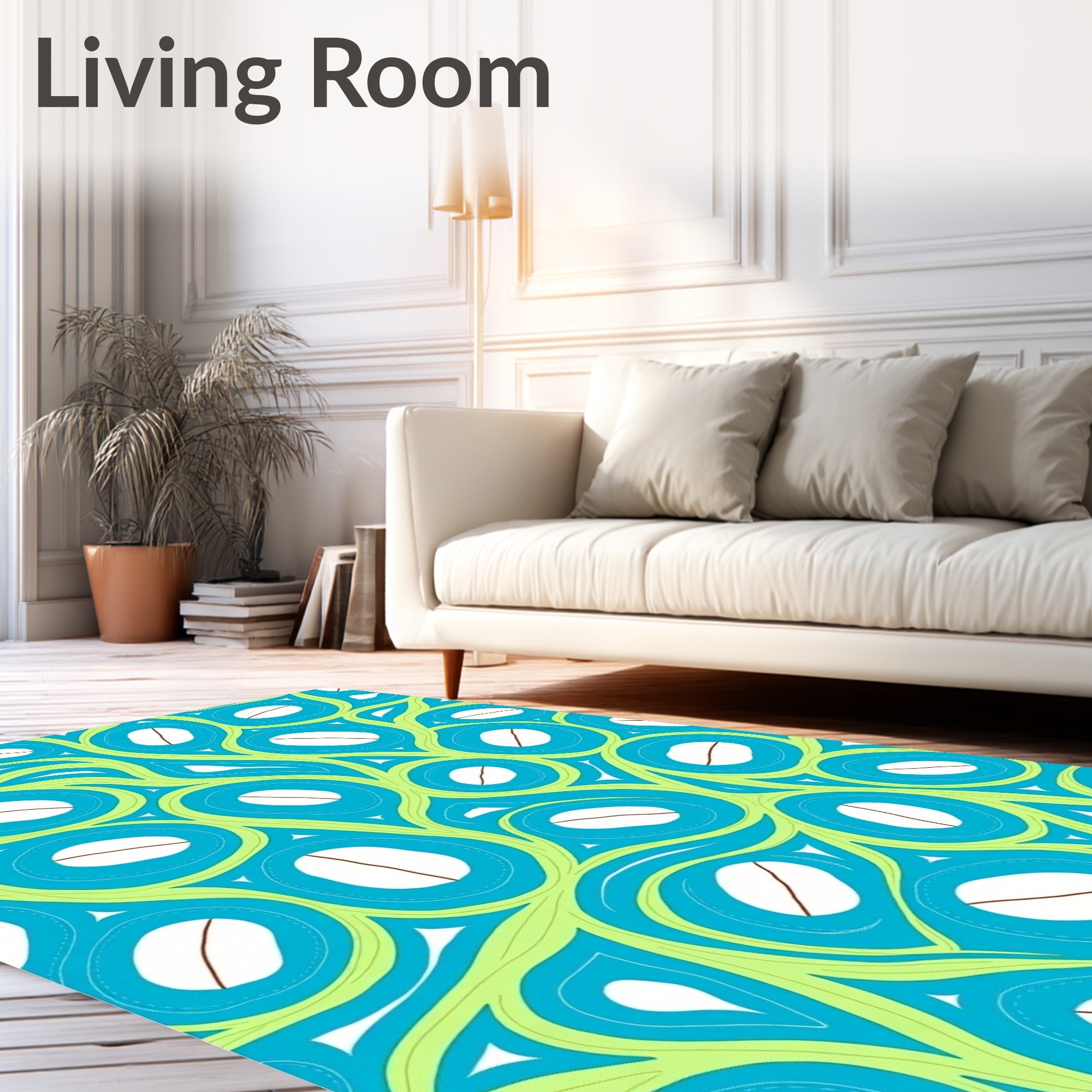 Bright Teal Abstract Organic Swirl Rug