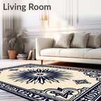 Classic Navy Sunburst Floral Frame Rug