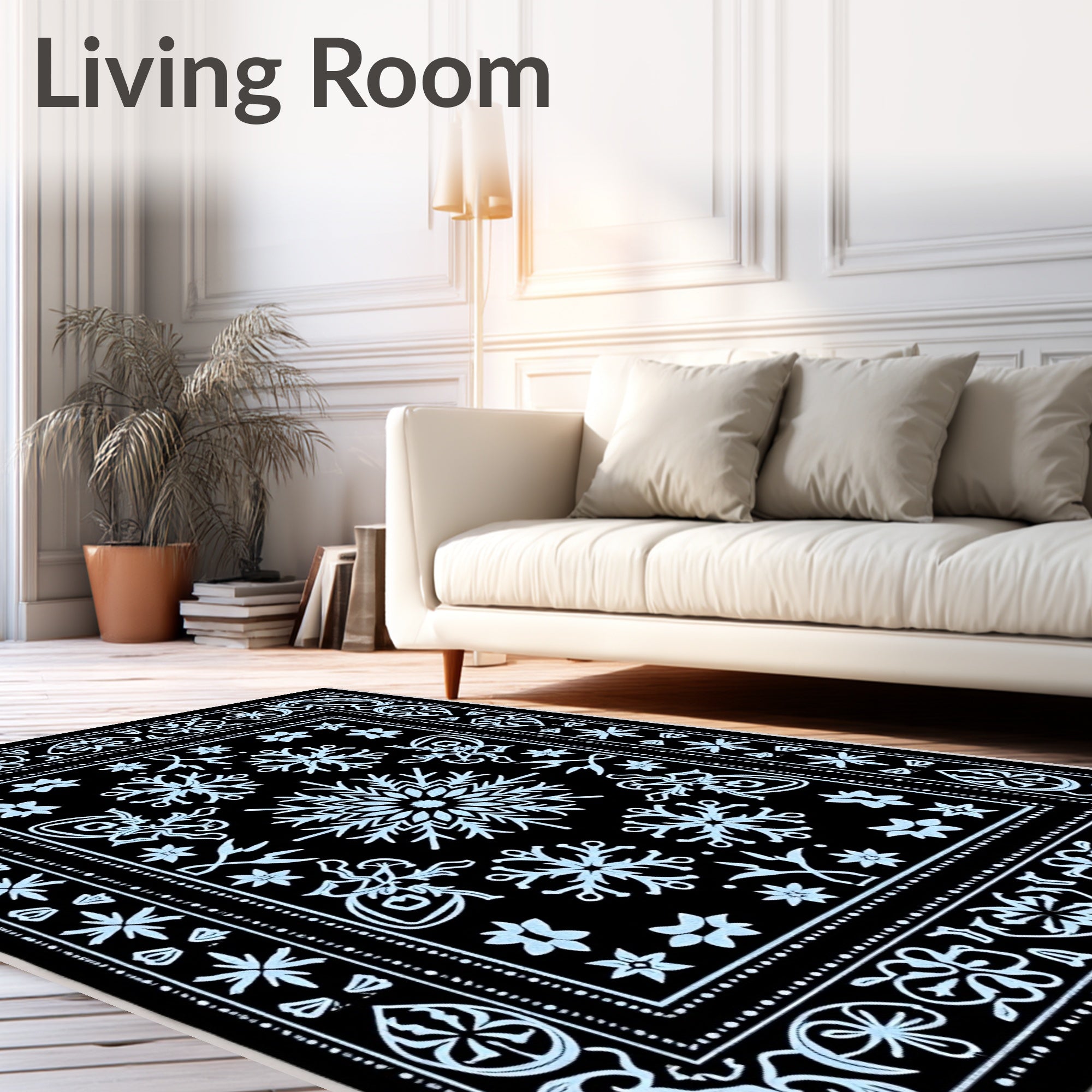 Winter Snowflake Medallion Black Rug