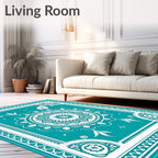Teal Medallion Floral Border Rug