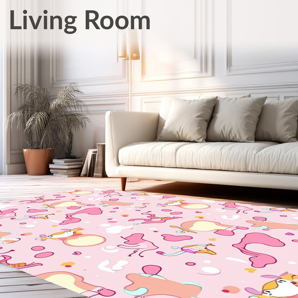 Whimsical Pink Cartoon Character Collage Rug