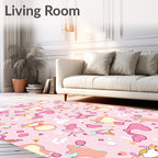 Whimsical Pink Cartoon Character Collage Rug