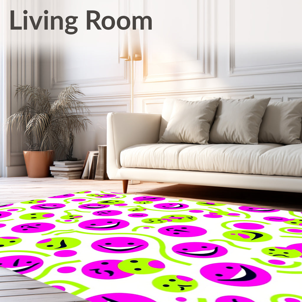 Retro Pink Lime Smiley Faces Rug
