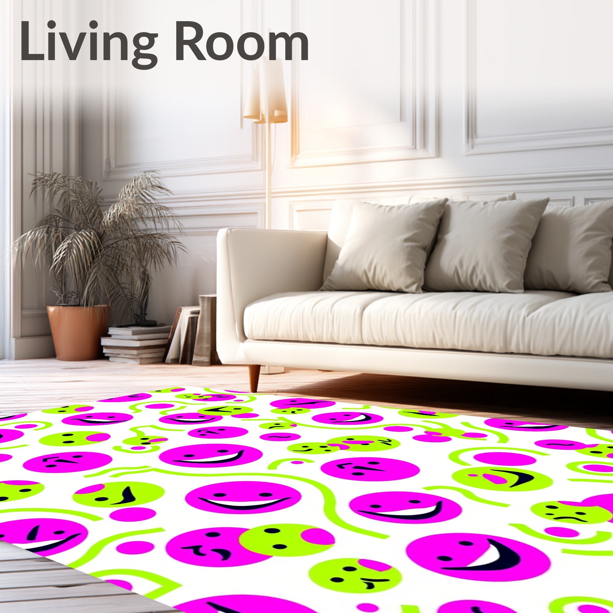 Retro Pink Lime Smiley Faces Rug