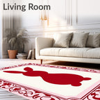 Crimson Bunny In Pink Floral Frame Rug