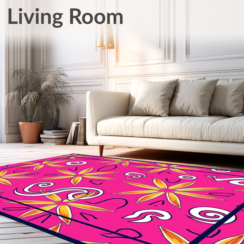 Vibrant Hot Pink Floral Swirl Rug