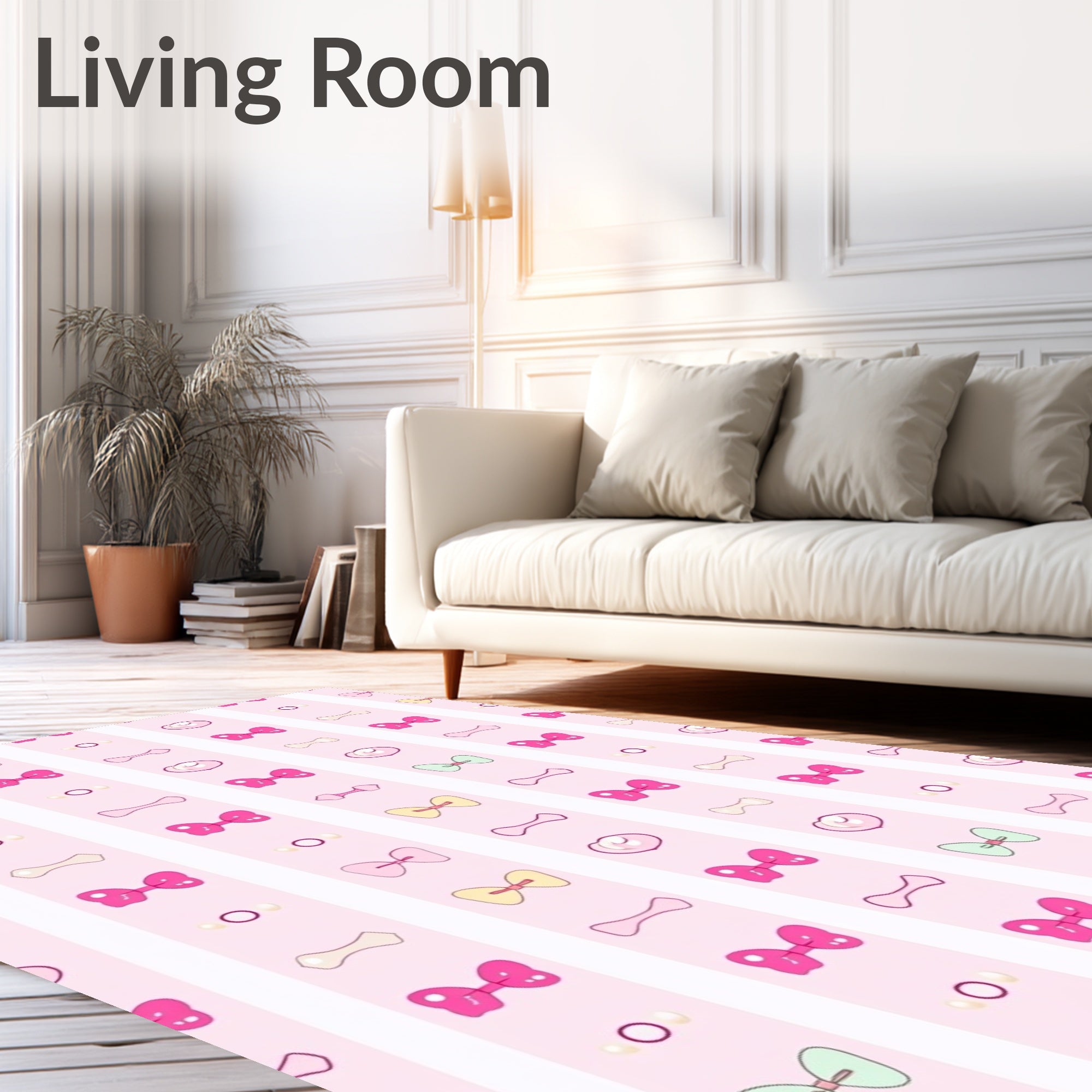 Pink Bows Scattered Stripes Rug