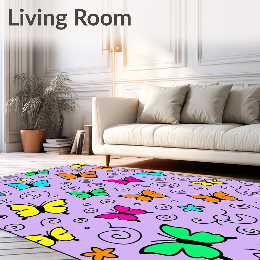 Whimsical Multicolor Butterfly Swirl Rug