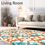 Abstract Terracotta Blue White Organic Forms Rug