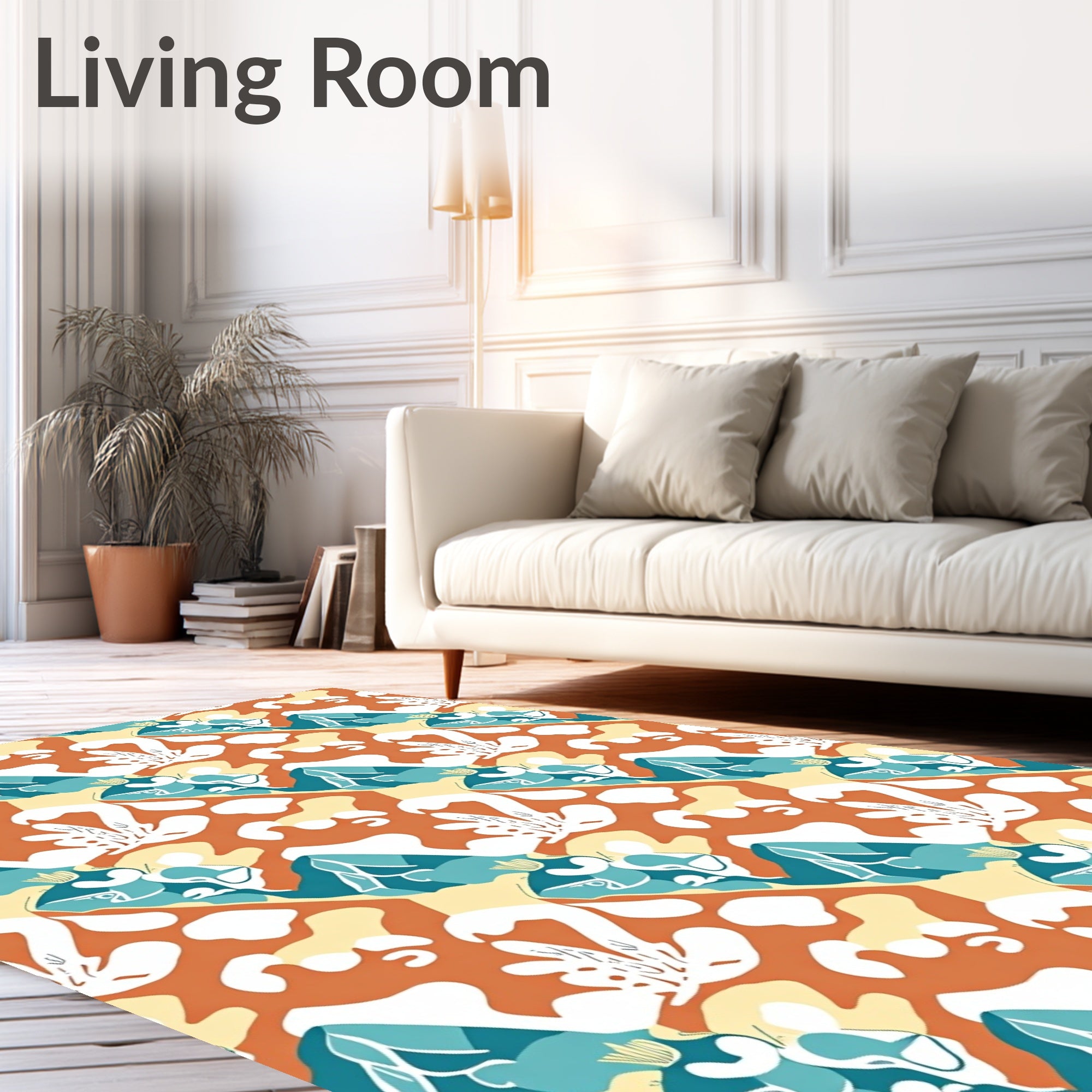 Abstract Terracotta Blue White Organic Forms Rug