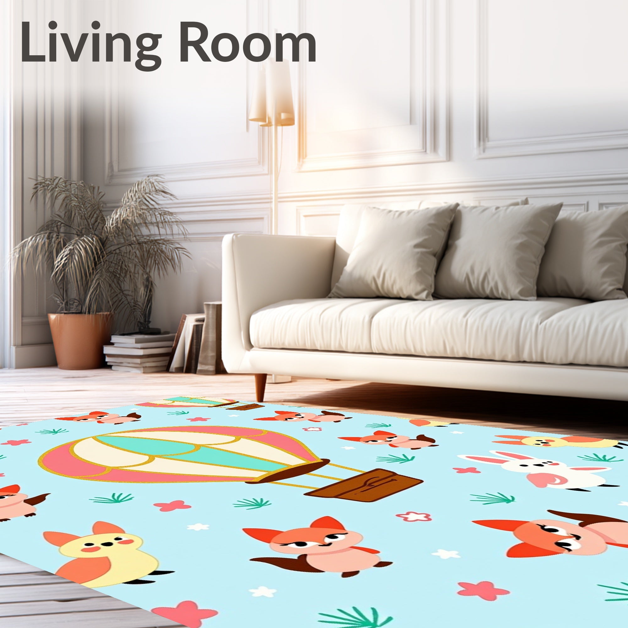 Whimsical Fox Hot Air Balloon Adventure Rug