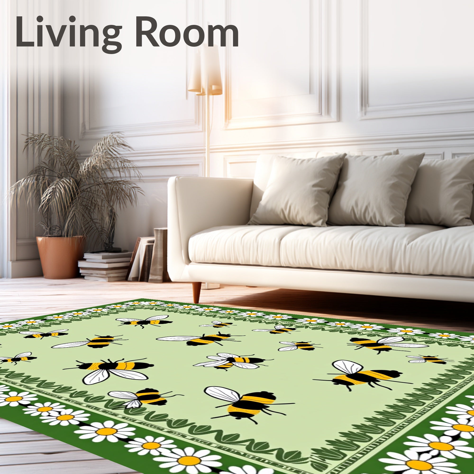 Yellow Black Bee Daisy Border Rug