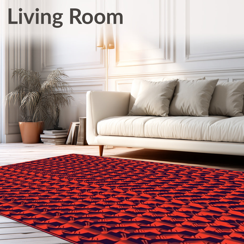 Vibrant Red Geometric Grid Rug