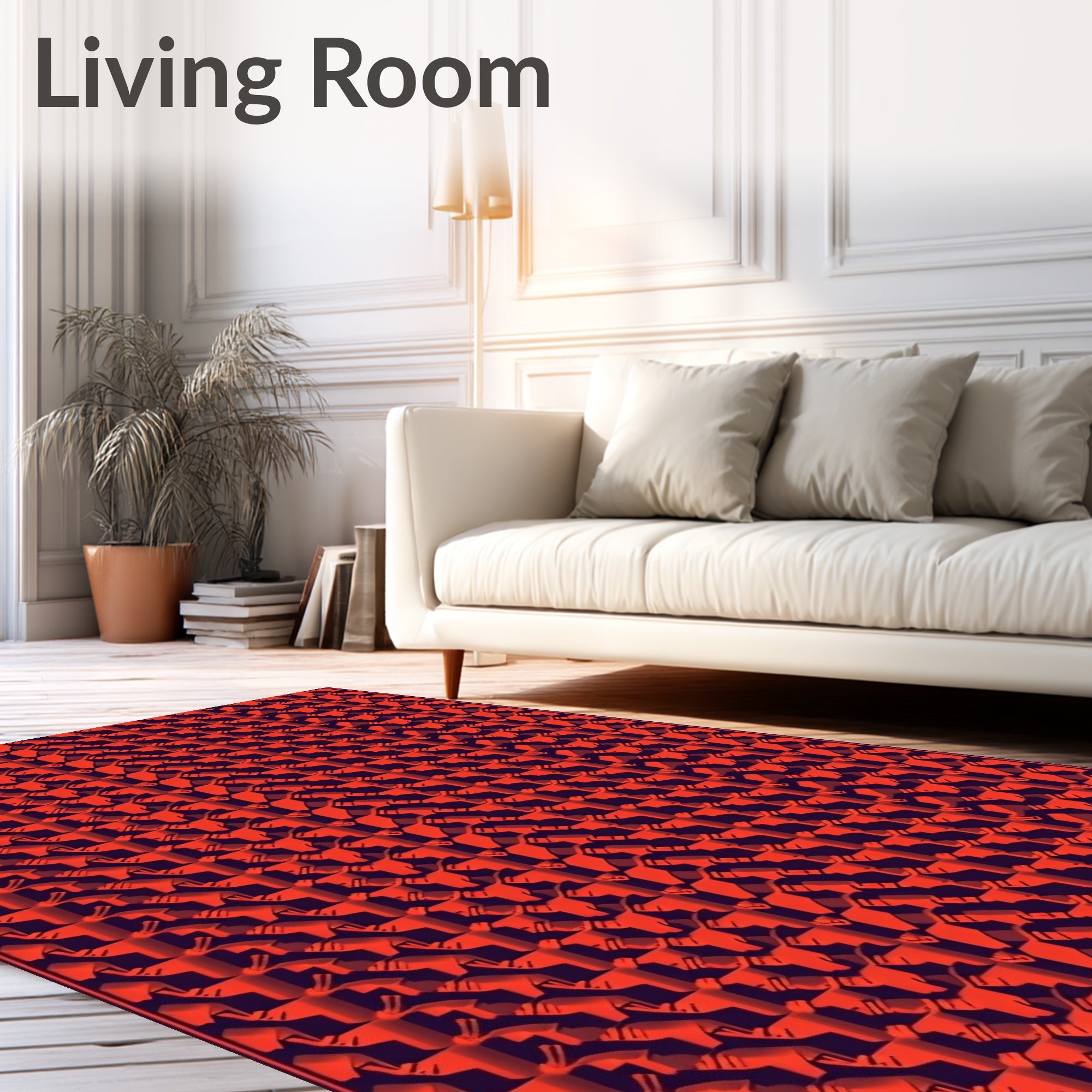 Vibrant Red Geometric Grid Rug