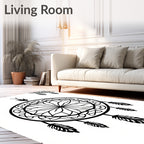 Black Dreamcatcher Feather Mandala Rug