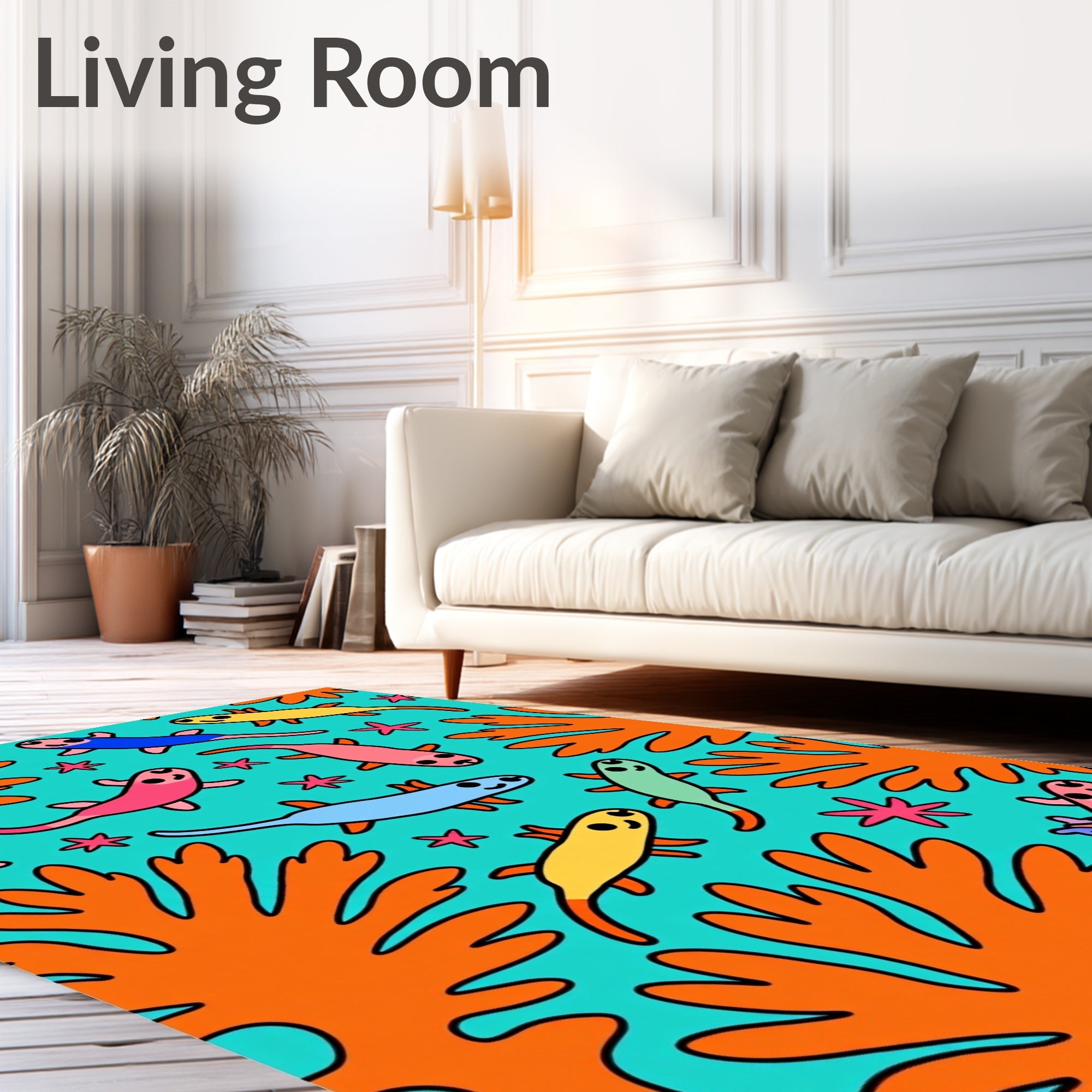 Playful Creatures and Coral Reef Scene Rug