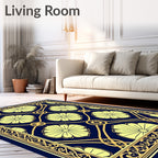 Navy Yellow Floral Medallion Lattice Rug