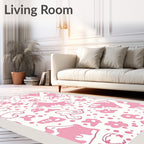 Pink Blobs And Flowers Scattered Rug