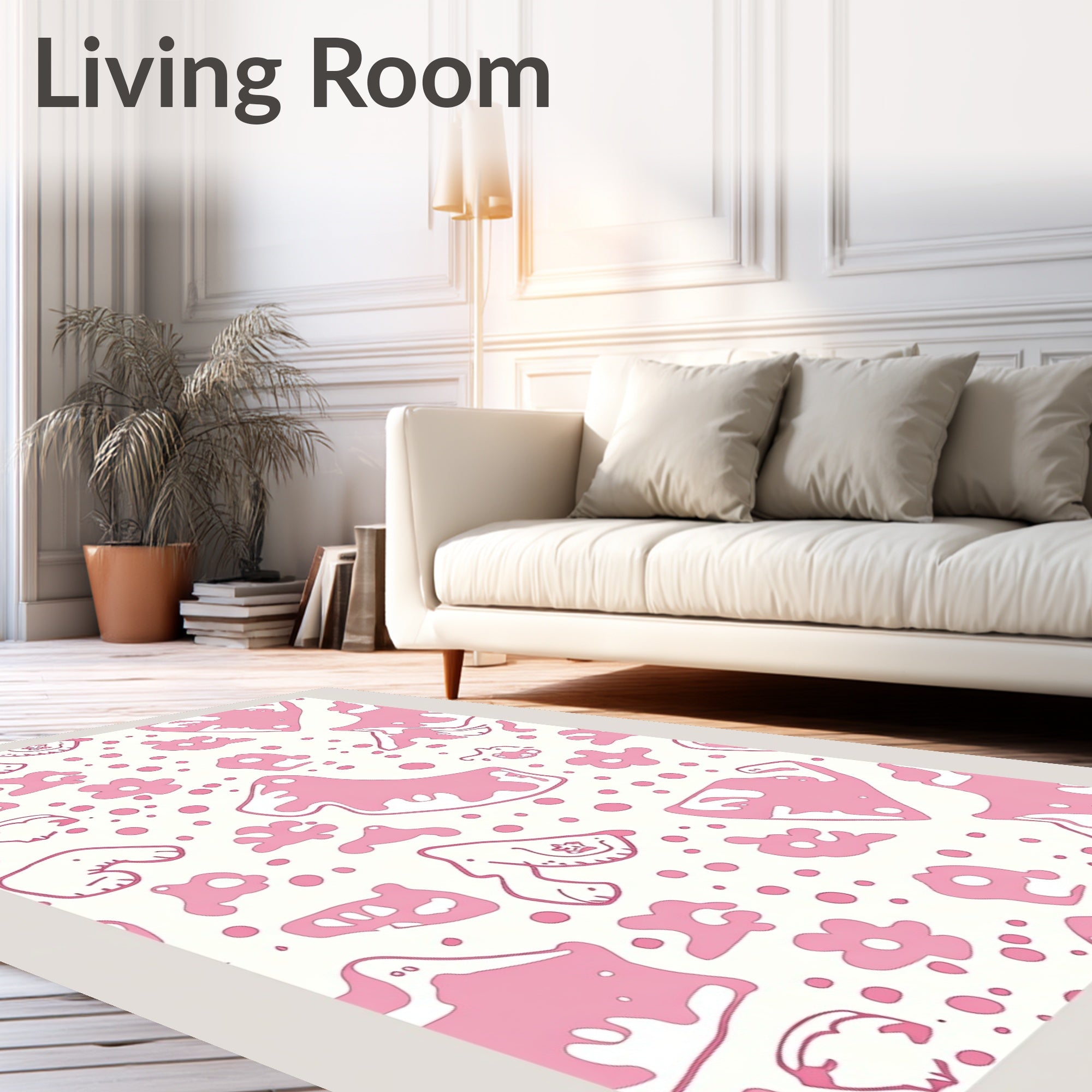Pink Blobs And Flowers Scattered Rug