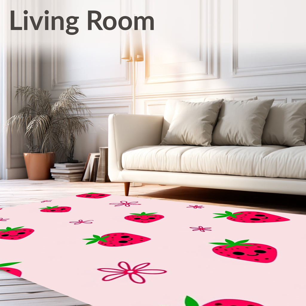 Cute Pink Strawberry Flower Pattern Rug