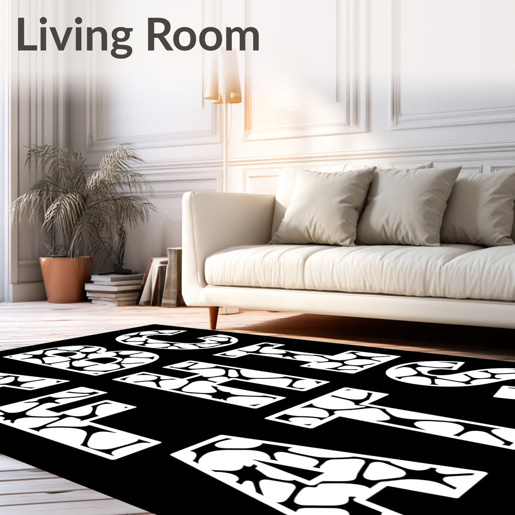 Abstract White Organic Letter Art Rug