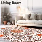 Orange Floral Mandala Scrollwork Medallion Rug