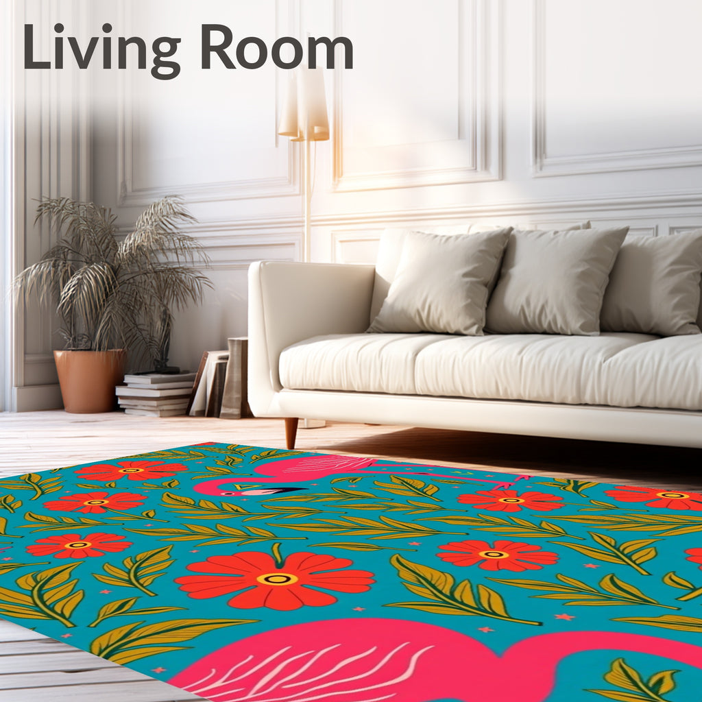 Tropical Flamingo Floral Teal Rug