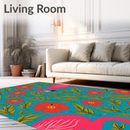 Tropical Flamingo Floral Teal Rug